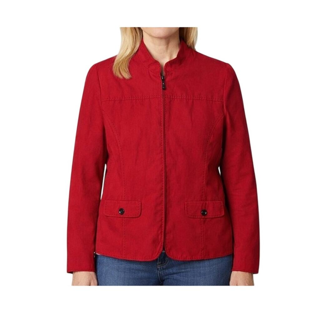 Alfred Dunner Top Womens Size 12 Red Long Sleeve Zip Up Lightweight Jacket Caree